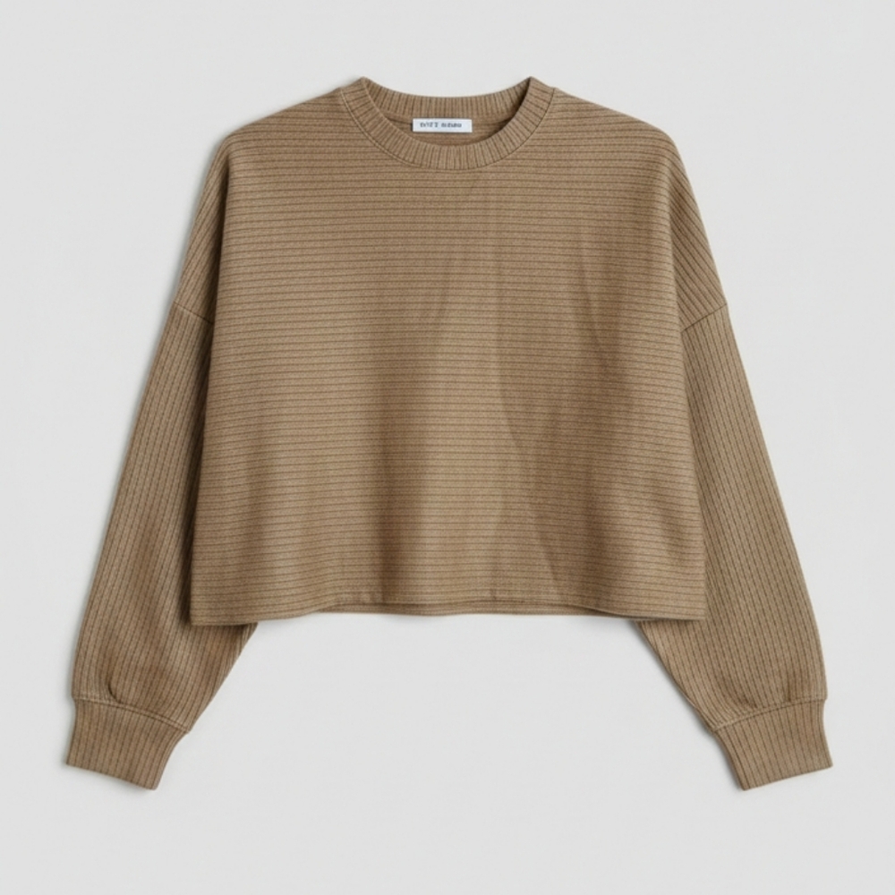 :Kate Kasin Women’s Striped Cropped Long Sleeve Sweater Top Size M Brown Beige